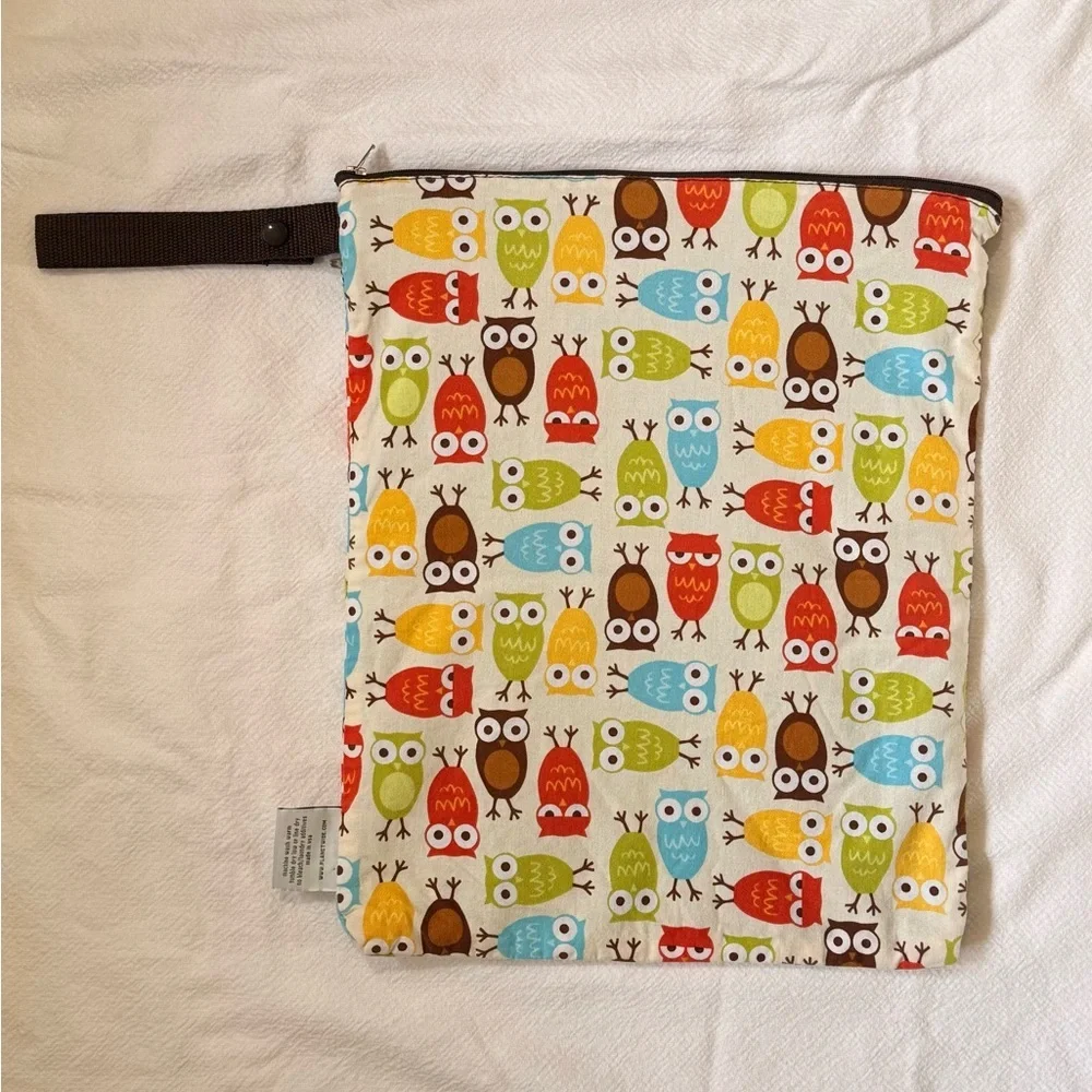 Planet Wise Reusable Bag Waterproof Cloth Diaper Swim Gym Travel Owl Print